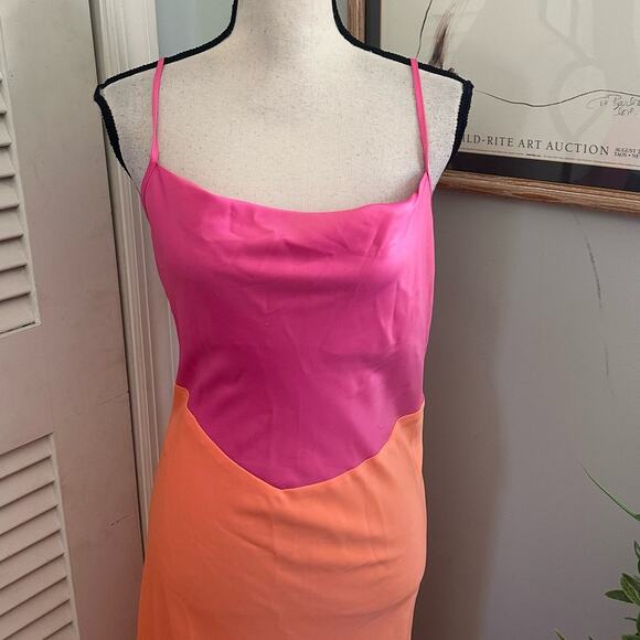 YAS Womens Slip Dress Color Block Midi Satin Spring Party Cocktails Evening | M - Picture 2 of 11